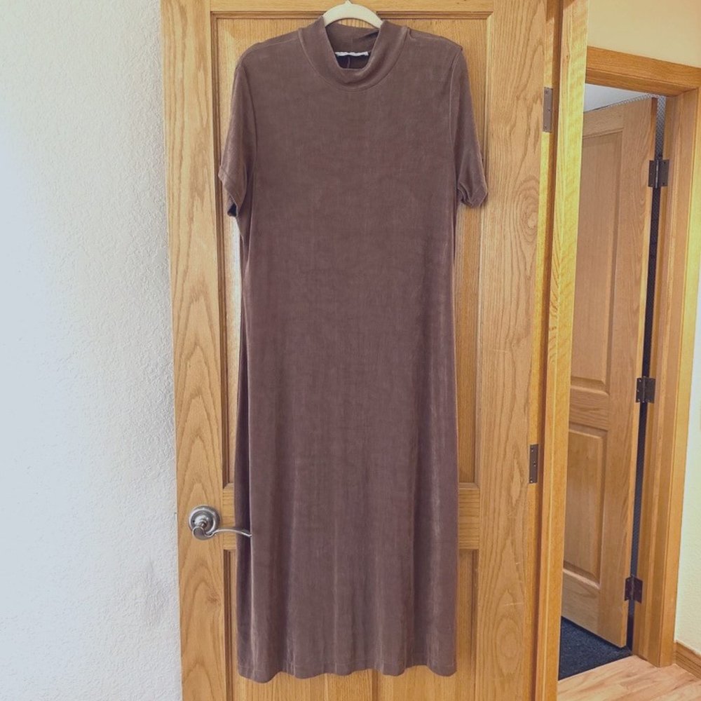 mock turtleneck short sleeve travel Brown Dress